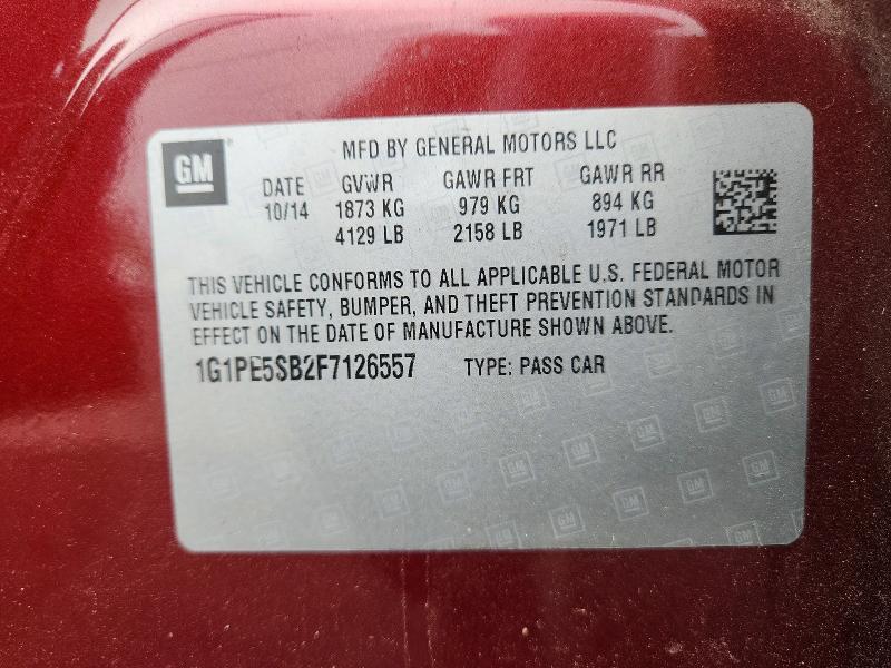 62096936 :رقم المزاد ، 1G1PE5SB2F7126557 vin ، 2015 Chevrolet Cruze مزاد بيع