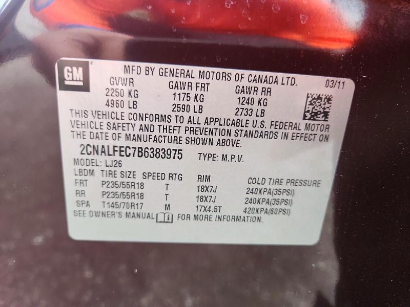Продаж на аукціоні авто 2011 Chevrolet Equinox, vin: 2CNALFEC7B6383975, номер лоту: 62525706