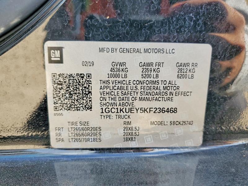 2019 Chevrolet Silverado მანქანა იყიდება აუქციონზე, vin: 1GC1KUEY5KF236468, აუქციონის ნომერი: 62288206