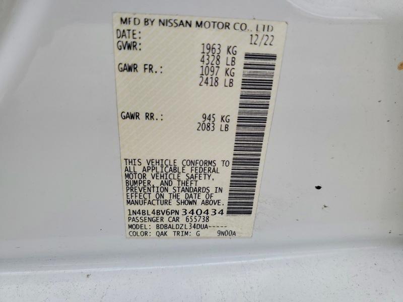2023 Nissan Altima მანქანა იყიდება აუქციონზე, vin: 1N4BL4BV6PN340434, აუქციონის ნომერი: 60043756