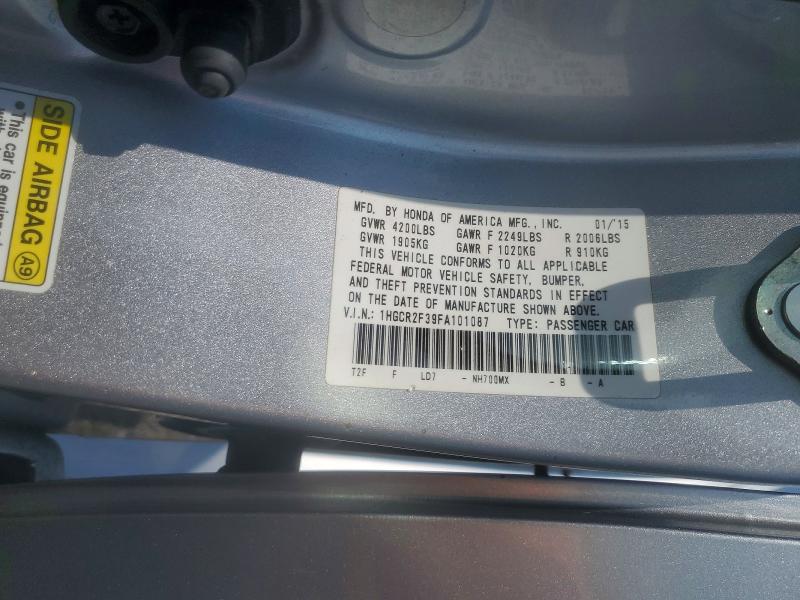 61967116 :رقم المزاد ، 1HGCR2F39FA101087 vin ، 2015 Honda Accord مزاد بيع