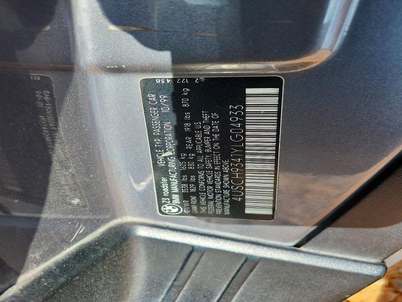 58993976 :رقم المزاد ، 4USCH9341YLG04933 vin ، 2000 Bmw Z3 مزاد بيع