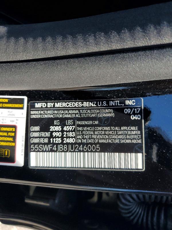 Продажа на аукционе авто 2018 Mercedes-benz C, vin: 55SWF4JB8JU246005, номер лота: 61080066