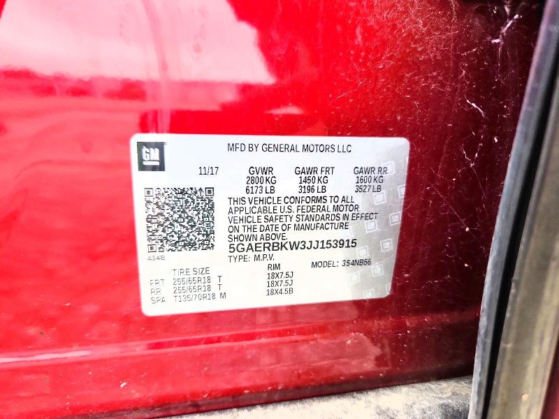 61816416 :رقم المزاد ، 5GAERBKW3JJ153915 vin ، 2018 Buick Enclave مزاد بيع