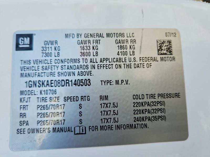 61152246 :رقم المزاد ، 1GNSKAE08DR140503 vin ، 2013 Chevrolet Tahoe مزاد بيع