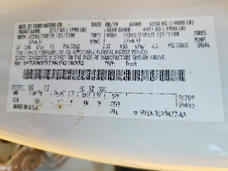60280746 :رقم المزاد ، 1FT8W3DT9KEG16003 vin ، 2019 Ford F350 مزاد بيع