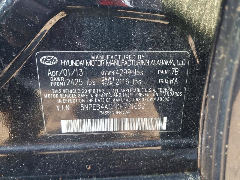 2013 Hyundai Sonata მანქანა იყიდება აუქციონზე, vin: 5NPEB4AC5DH721052, აუქციონის ნომერი: 60988256