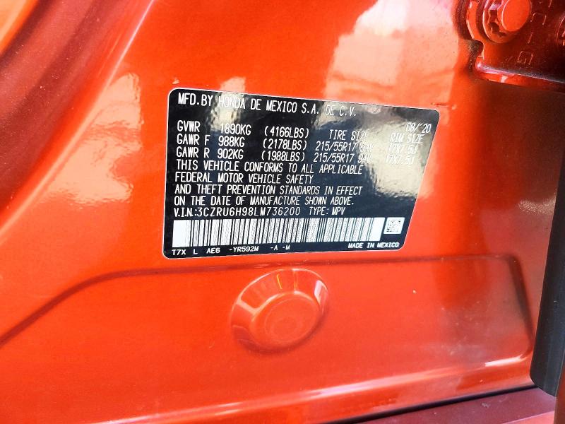 Продаж на аукціоні авто 2020 Honda Hr-v, vin: 3CZRU6H98LM736200, номер лоту: 61873826