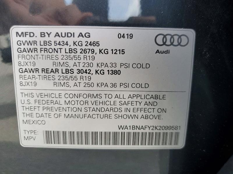 Aukcja sprzedaży 2019 Audi Q5, vin: WA1BNAFY2K2099581, numer aukcji: 62488076