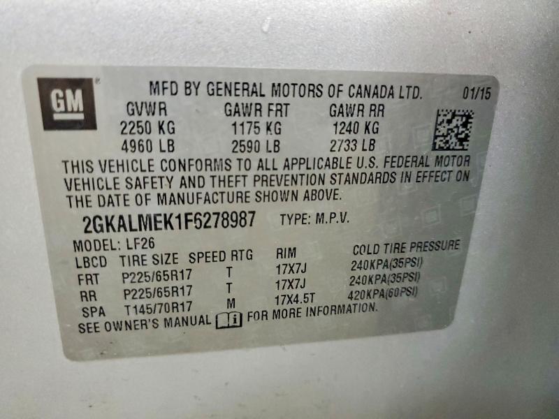 Продаж на аукціоні авто 2015 Gmc Terrain, vin: 2GKALMEK1F6278987, номер лоту: 59890136