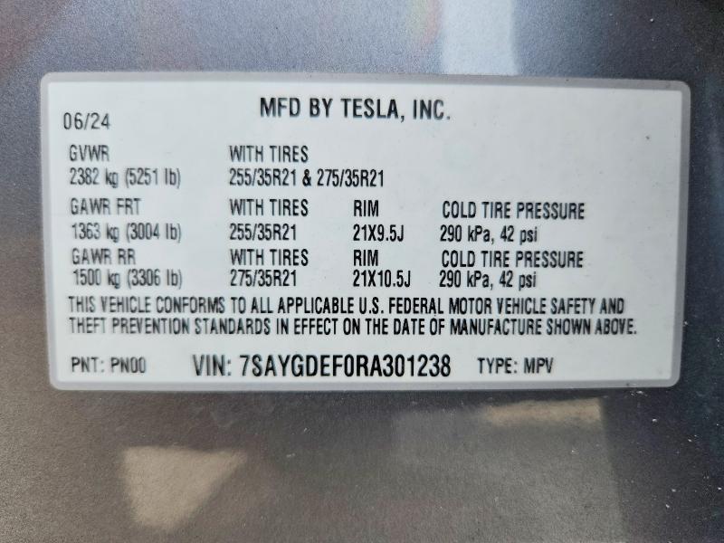 Aukcja sprzedaży 2024 Tesla Model Y, vin: 7SAYGDEF0RA301238, numer aukcji: 61485706