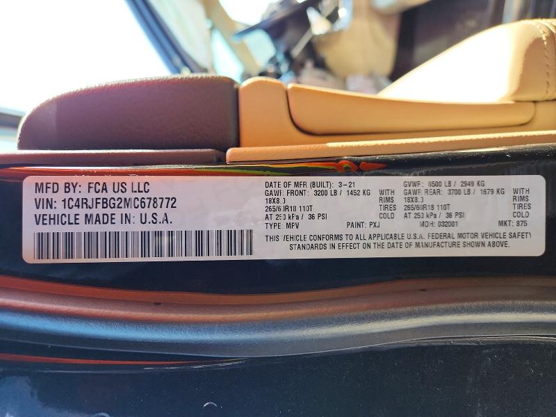 61085786 :رقم المزاد ، 1C4RJFBG2MC678772 vin ، 2021 Jeep Grand Cherokee مزاد بيع