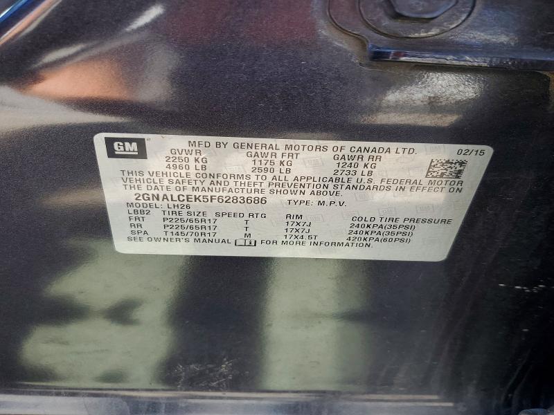Продажа на аукционе авто 2015 Chevrolet Equinox, vin: 2GNALCEK5F6283686, номер лота: 60171786
