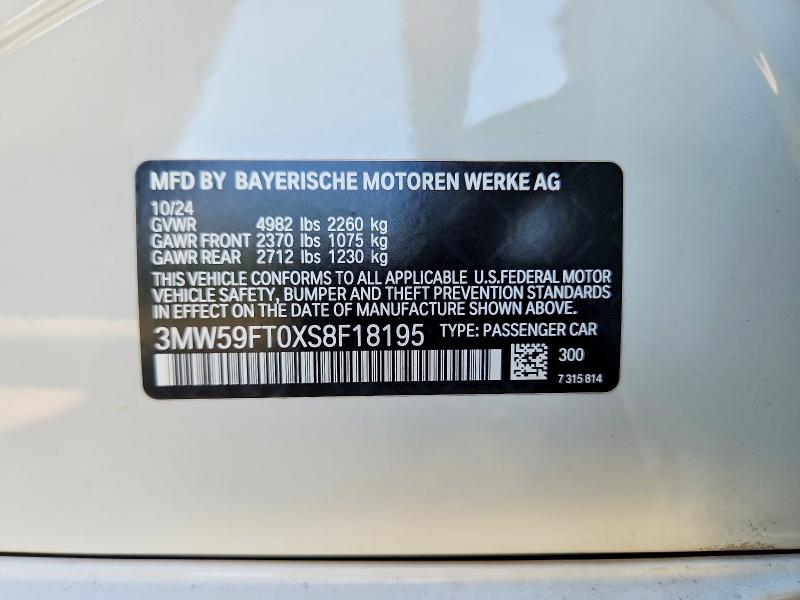 Продаж на аукціоні авто 2025 Bmw M340i, vin: 3MW59FT0XS8F18195, номер лоту: 61247386