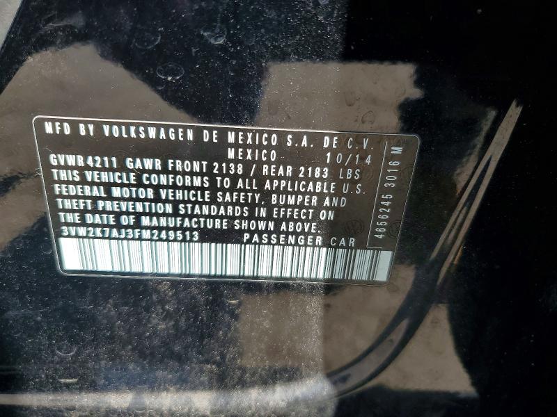 Auction sale of the 2015 Volkswagen Jetta, vin: 3VW2K7AJ3FM249513, lot number: 62239356