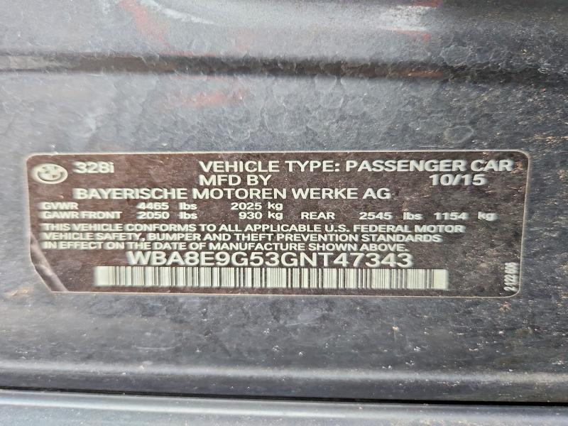 2016 Bmw 328 მანქანა იყიდება აუქციონზე, vin: WBA8E9G53GNT47343, აუქციონის ნომერი: 62472346