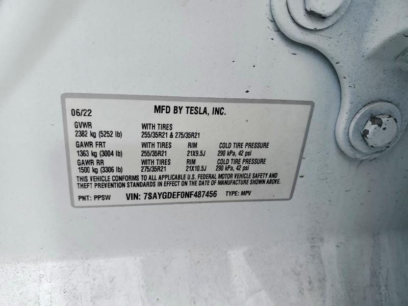 Продажа на аукционе авто 2022 Tesla Model Y, vin: 7SAYGDEF0NF487456, номер лота: 59862346