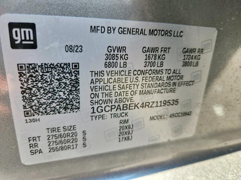 60140926 :رقم المزاد ، 1GCPABEK4RZ119535 vin ، 2024 Chevrolet Silverado مزاد بيع