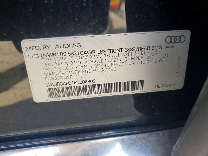 2014 Audi A8 მანქანა იყიდება აუქციონზე, vin: WAURGAFD1EN006805, აუქციონის ნომერი: 59098256
