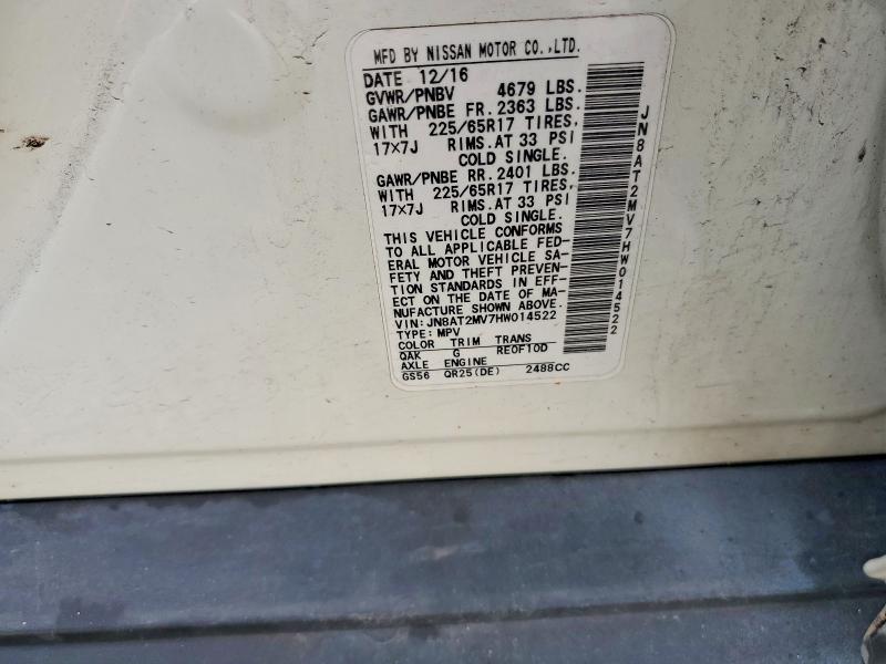 2017 Nissan Rogue მანქანა იყიდება აუქციონზე, vin: JN8AT2MV7HW014522, აუქციონის ნომერი: 59240356