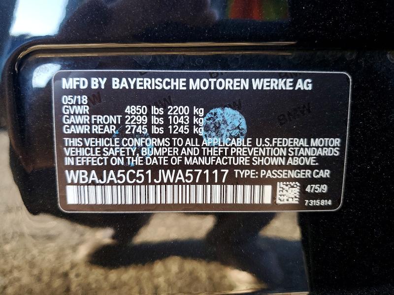 Aukcja sprzedaży 2018 Bmw 530, vin: WBAJA5C51JWA57117, numer aukcji: 61219326