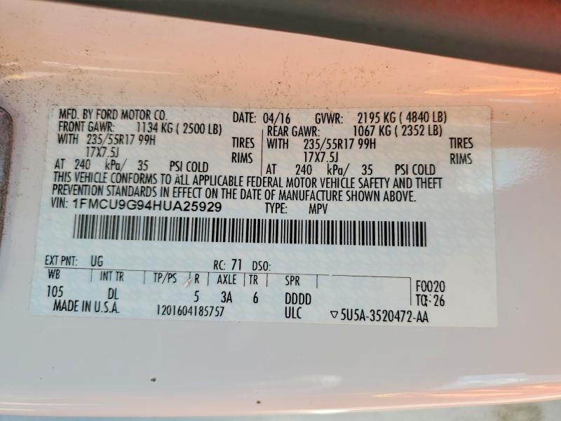 62303506 :رقم المزاد ، 5NMJACDE0RH433405 vin ، 2017 Ford Escape مزاد بيع