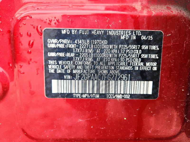 62689526 :رقم المزاد ، JF2GPAAC7FG272961 vin ، 2015 Subaru Xv Crosstrek مزاد بيع