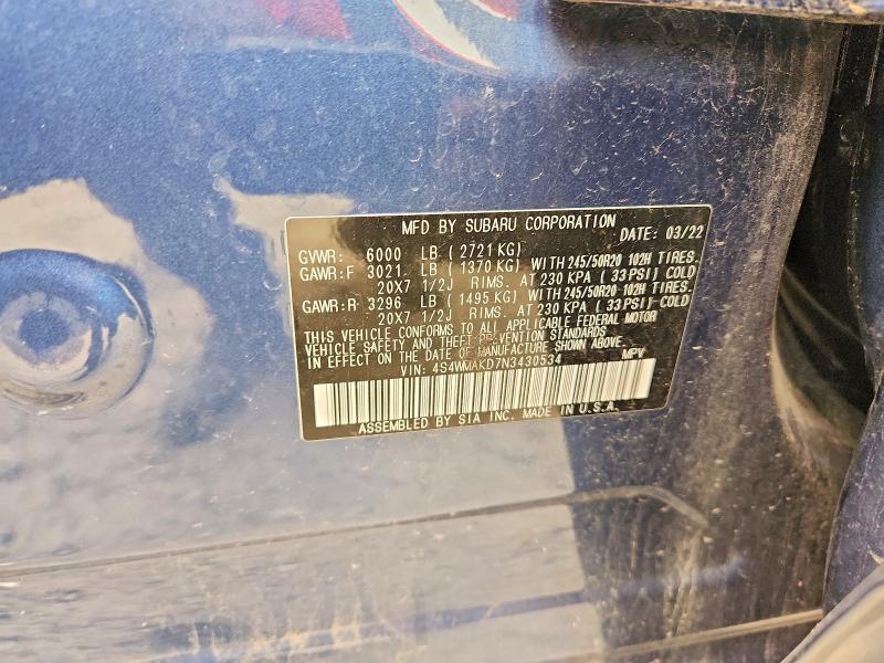59335916 :رقم المزاد ، 4S4WMAKD7N3430534 vin ، 2022 Subaru Ascent مزاد بيع
