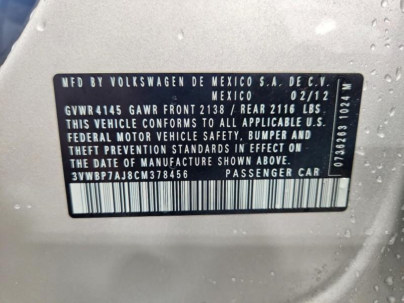 Продаж на аукціоні авто 2012 Volkswagen Jetta, vin: 3VWBP7AJ8CM378456, номер лоту: 61603086