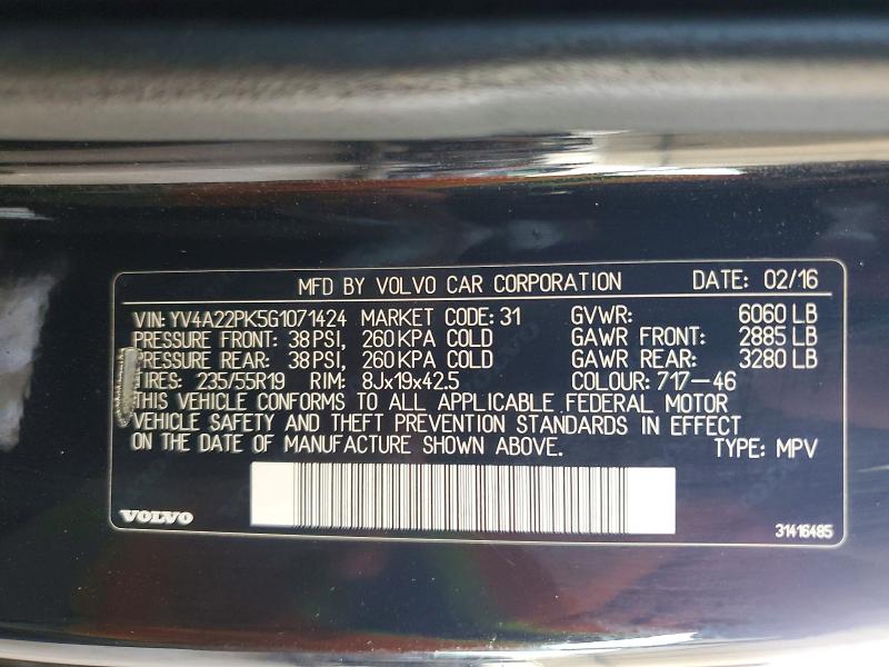 Продаж на аукціоні авто 2016 Volvo Xc90, vin: YV4A22PK5G1071424, номер лоту: 60002916