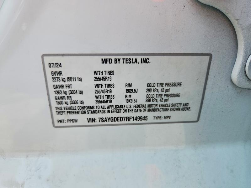 Aukcja sprzedaży 2024 Tesla Model Y, vin: 7SAYGDED7RF149945, numer aukcji: 62823586
