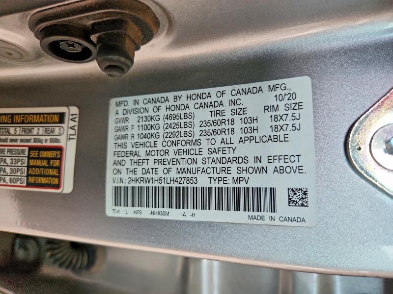 Aukcja sprzedaży 2020 Honda Cr-v, vin: 2HKRW1H51LH427853, numer aukcji: 60996496