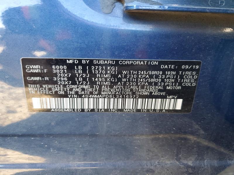 Продаж на аукціоні авто 2020 Subaru Ascent, vin: 4S4WMAPD8L3416972, номер лоту: 61900526