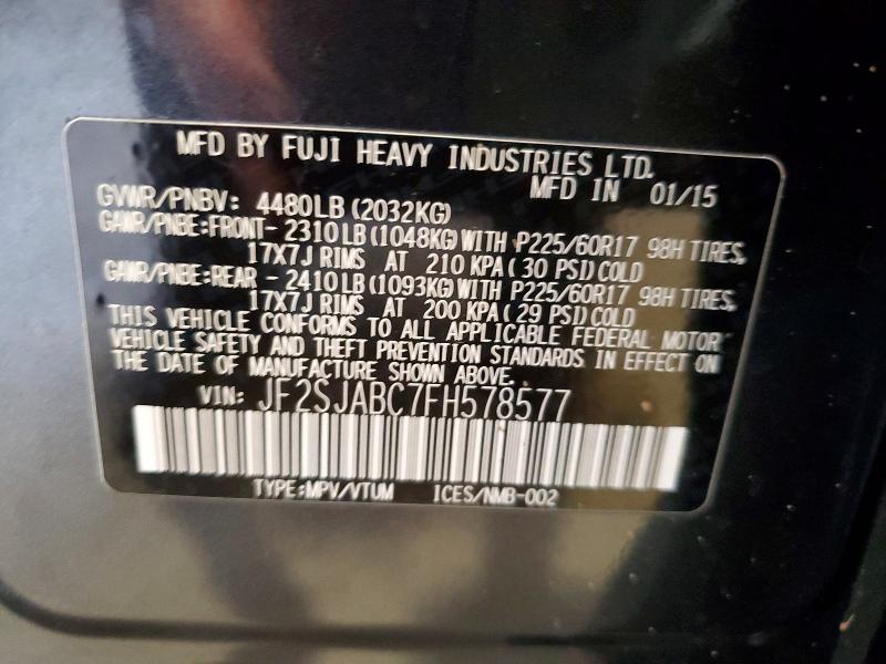 Продаж на аукціоні авто 2015 Subaru Forester, vin: JF2SJABC7FH578577, номер лоту: 62418136