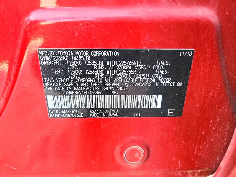 Aukcja sprzedaży 2014 Toyota Rav4, vin: JTMWFREV1ED026866, numer aukcji: 85628735