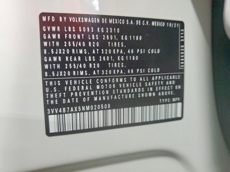 Aukcja sprzedaży 2022 Volkswagen Tiguan, vin: 3VV4B7AX5NM020508, numer aukcji: 59674896