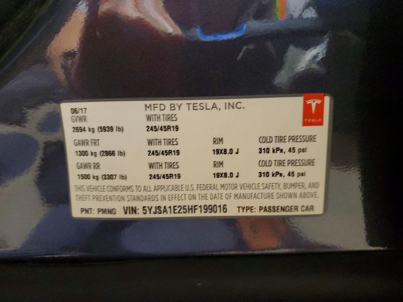 Aukcja sprzedaży 2017 Tesla Model S, vin: 5YJSA1E25HF199016, numer aukcji: 61925806