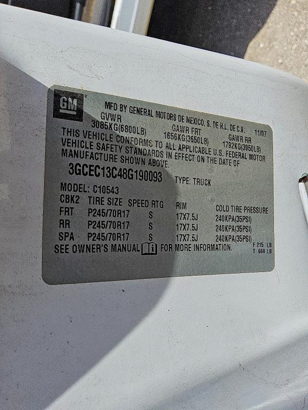 2008 Chevrolet Silverado მანქანა იყიდება აუქციონზე, vin: 3GCEC13C48G190093, აუქციონის ნომერი: 61344476