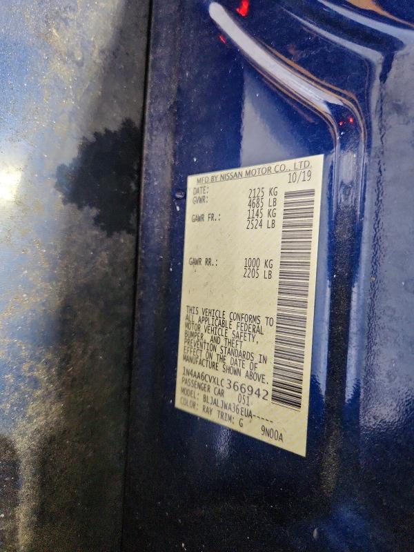 Aukcja sprzedaży 2020 Nissan Maxima, vin: 1N4AA6CVXLC366942, numer aukcji: 60564356