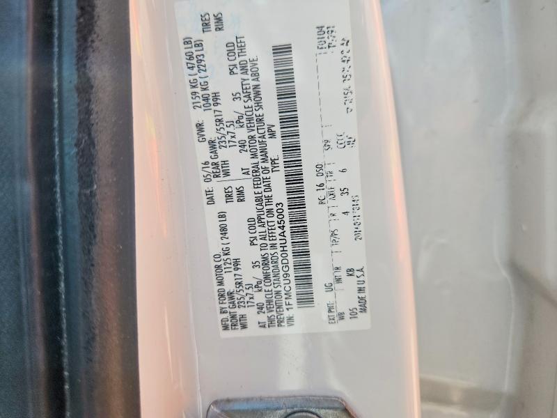 Aukcja sprzedaży 2017 Ford Escape, vin: 1FMCU9GD0HUA45003, numer aukcji: 61755066