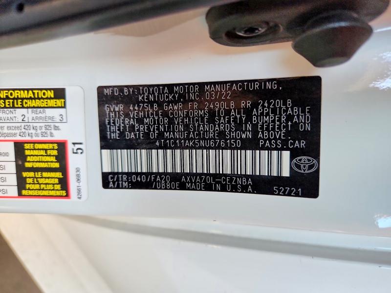 59319176 :رقم المزاد ، 4T1C11AK5NU676150 vin ، 2022 Toyota Camry مزاد بيع