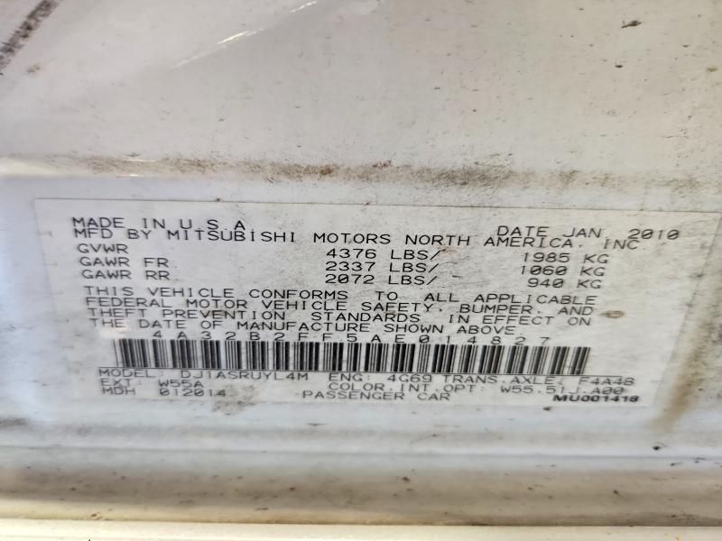 59583036 :رقم المزاد ، 4A32B2FF5AE014827 vin ، 2010 Mitsubishi Galant مزاد بيع