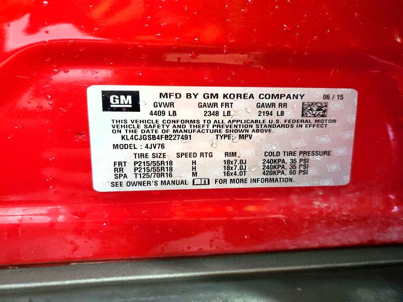 Продажа на аукционе авто 2015 Buick Encore, vin: KL4CJGSB4FB227491, номер лота: 61860066
