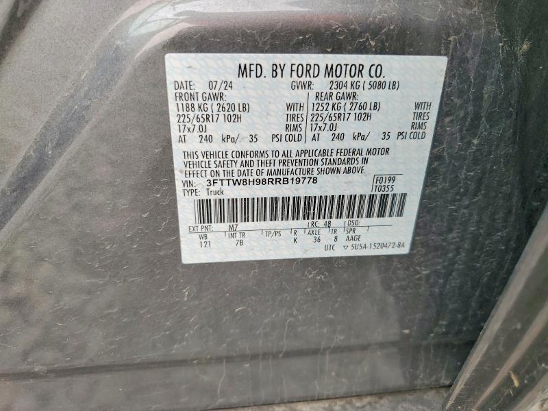Aukcja sprzedaży 2024 Ford Maverick, vin: 3FTTW8H98RRB19778, numer aukcji: 61521446