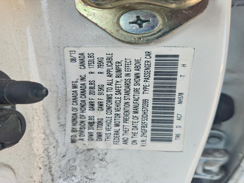 Продажа на аукционе авто 2013 Honda Civic, vin: 2HGFB2F53DH570399, номер лота: 59613146