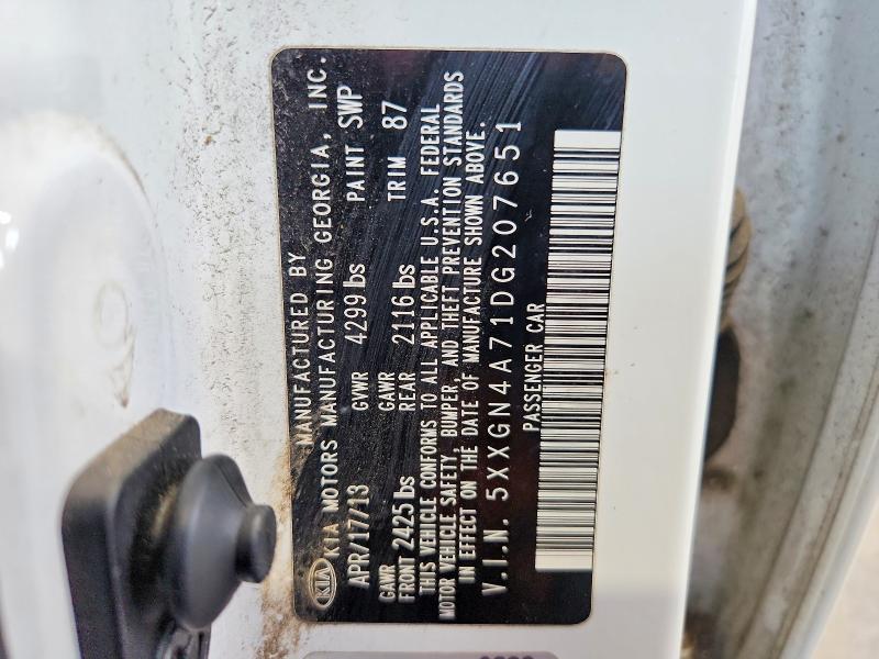 2013 Kia Optima მანქანა იყიდება აუქციონზე, vin: 5XXGN4A71DG207651, აუქციონის ნომერი: 59785356