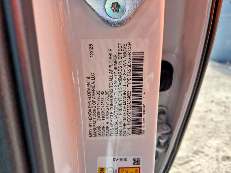 Продаж на аукціоні авто 2025 Honda Accord, vin: 1HGCY2F52SA094692, номер лоту: 61981106