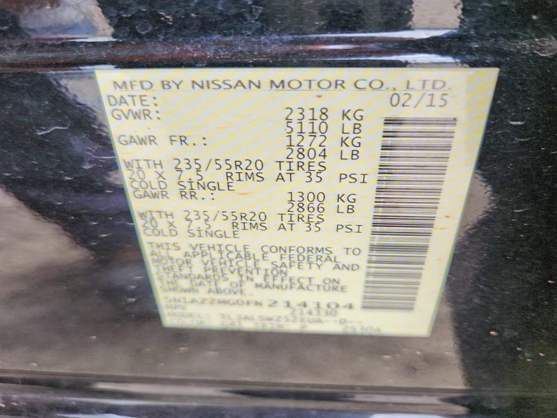 Продаж на аукціоні авто 2015 Nissan Murano, vin: 5N1AZ2MG0FN214104, номер лоту: 62061336