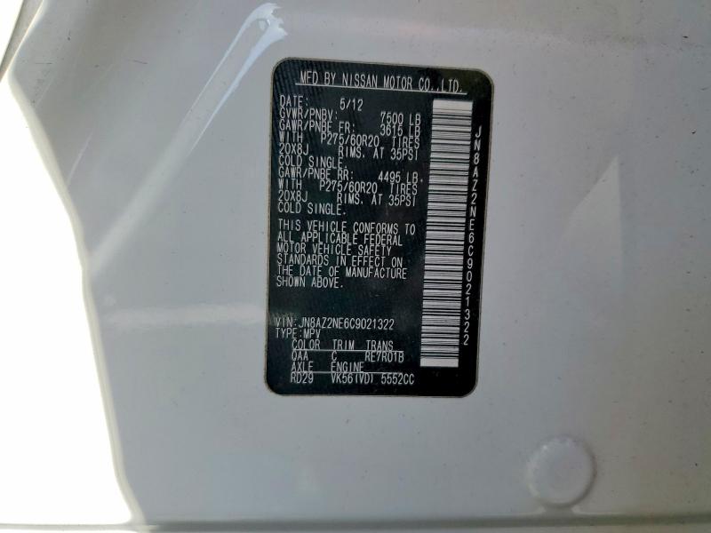 Aukcja sprzedaży 2012 Infiniti Qx56, vin: JN8AZ2NE6C9021322, numer aukcji: 62349456
