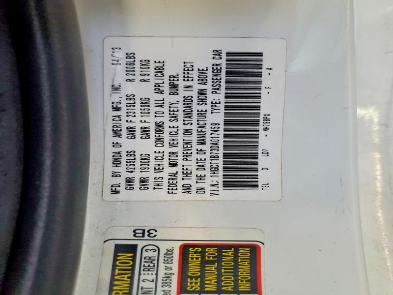 Продажа на аукционе авто 2013 Honda Accord, vin: 1HGCT1B73DA017459, номер лота: 60745676